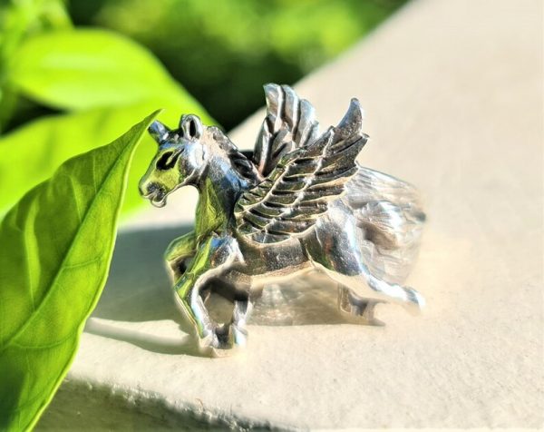 PEGASUS STERLING SILVER 925 Ring Unicorn Greek Mythology Wild Free Spirit Symbol of Wisdom Talisman Amulet Winged Divine Stallion