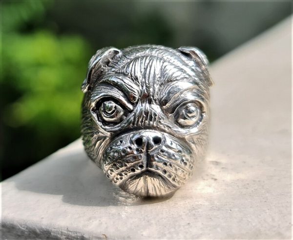 Pug Dog Ring 925 Sterling Silver Puppy Dog Pet Lover Exclusive Design Handmade Heavy 19 grams