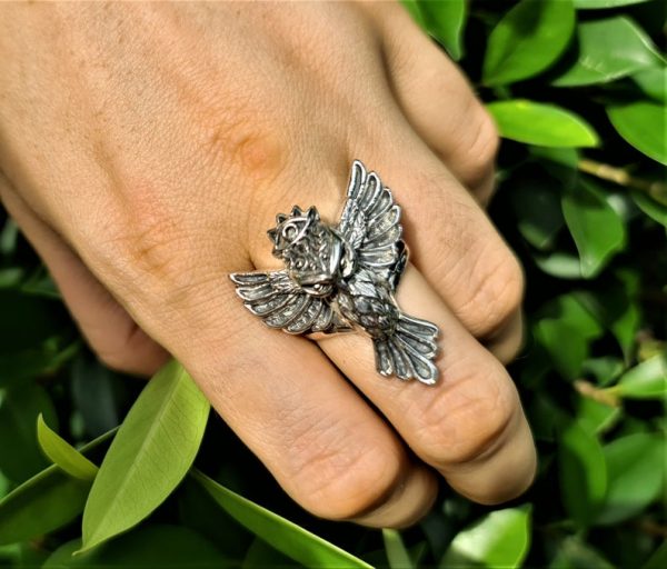 Owl Ring 925 Sterling Silver Owl in Flight Greek mythology Sacred Symbol of Wisdom Talisman Amulet