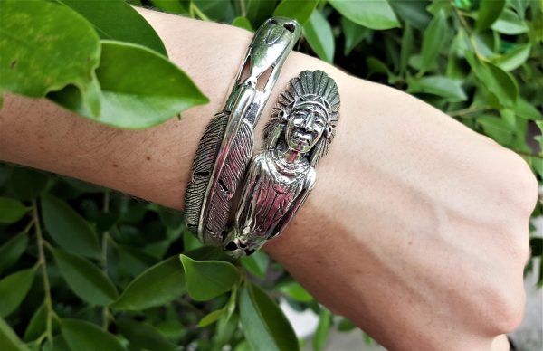 Native American Indian Bracelet 925 Sterling Silver Tribal Chief Grand Cherokee Handmade Talisman Amulet