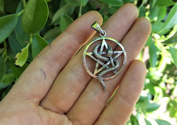 Pentagram Snake 925 Sterling Silver Pendant Pentacle Star Occult Sacred Symbol Talisman Protective Amulet Exclusive Gift