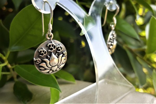 Lotus Om Earrings Sterling Silver 925 Sacred Symbol Talisman Amulet Unique Gift AUM Ohm Buddhist Symbols