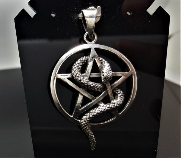 Pentagram Snake 925 Sterling Silver Pendant Pentacle Star Occult Sacred Symbol Talisman Protective Amulet Exclusive Gift