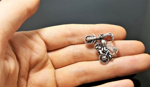 Motorcycle Pendant STERLING SILVER 925 Spinning Tires Cute Gift