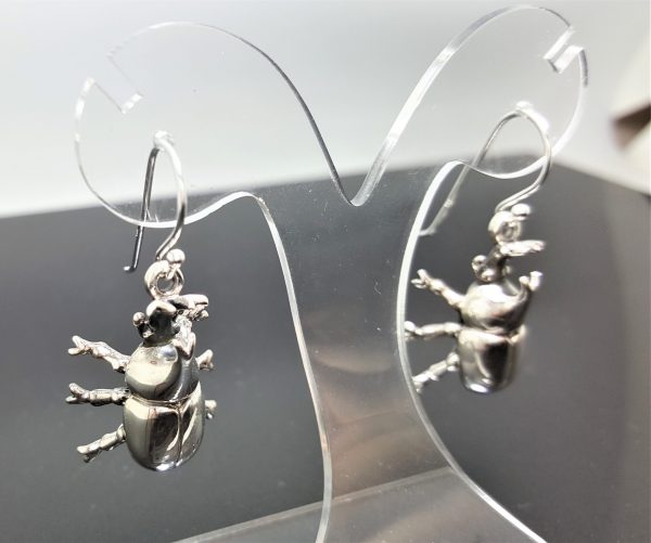 Rhinoceros beetle Earrings STERLING SILVER 925 Insect Stag Beetle Symbol of Metamorphosis Exclusive Design Hercules beetles