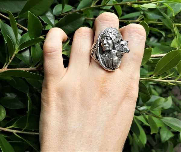 American Indian Ring 925 Sterling Silver Bear Eagle Native American Indian Spirit Totem Animals