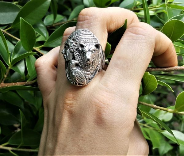 American Indian Ring 925 Sterling Silver Bear Eagle Native American Indian Spirit Totem Animals