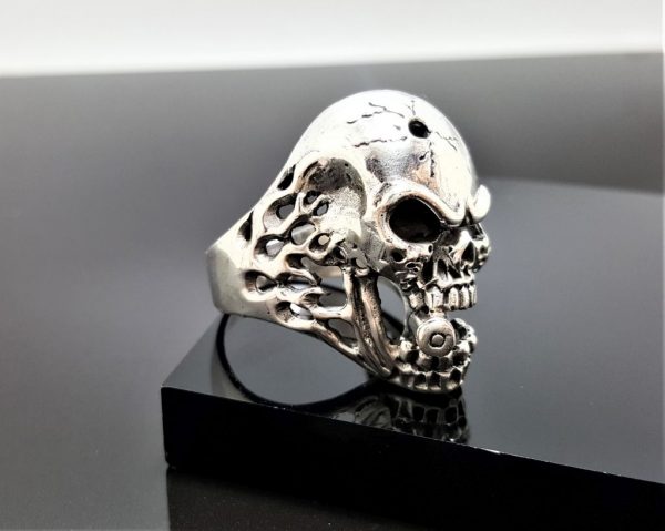 Skull Ring 925 Sterling Silver Skull with Bullet Cigar Biker Rocker Gothic Punk Gift