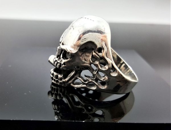 Skull Ring 925 Sterling Silver Skull with Bullet Cigar Biker Rocker Gothic Punk Gift