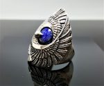 Eagle Ring Sterling Silver 925 Lapis Lazuli Gemstone Eagles Feather Symbol of Great Strength Leadership & Vision Free Spirit Talisman Amulet