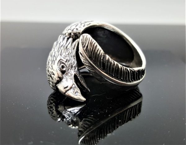 Eagle Ring Sterling Silver 925 Eagles Feather Symbol of Great Strength Leadership & Vision Free Spirit Talisman Amulet