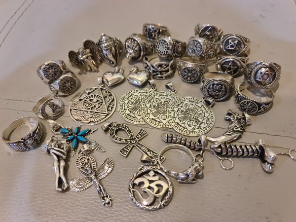 Lot Sterling Silver USED Silver Jewelry Mix Samples Pendants, Rings, High Polish