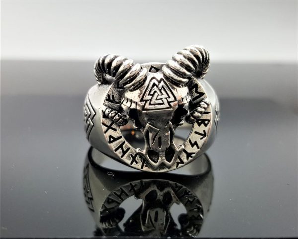 Ram's Head Valknut Ring STERLING SILVER 925 Runic Viking Symbol Sacred Runes Symbol Talisman Amulet