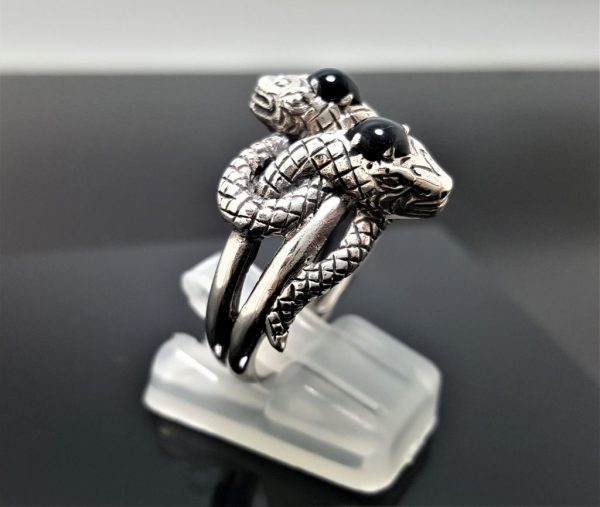 Double Snake Ring 925 Sterling Silver Black Onyx Exclusive Design