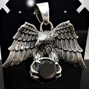 Eagle Pendant Sterling Silver 925 Black Onyx Eagle in a Flight Symbol of Great Strength Leadership & Vision Free Spirit Talisman Amulet