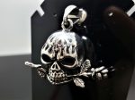 Skull with Rose Pendant Sterling Silver 3D Skull Biker Rocker Goth Exclusive Design