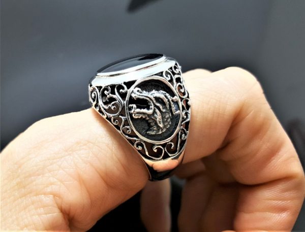 Dragon Black Onyx Ring STERLING SILVER 925 Gothic Wicca Magic Game of Thrones