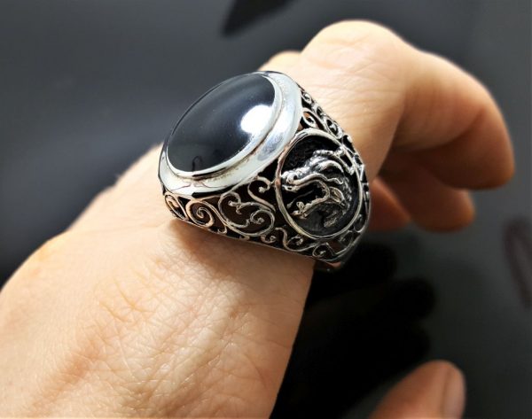 Dragon Black Onyx Ring STERLING SILVER 925 Gothic Wicca Magic Game of Thrones