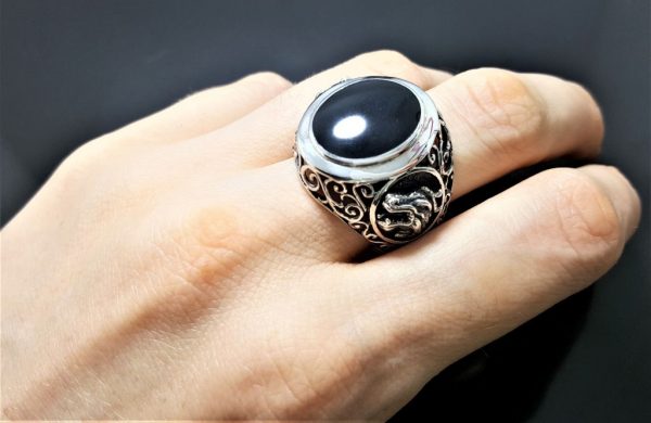 Dragon Black Onyx Ring STERLING SILVER 925 Gothic Wicca Magic Game of Thrones