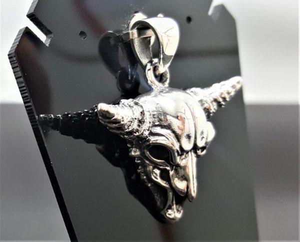 Ram Head Skull Pendant STERLING SILVER 925 Horns Brutal Biker Rock Punk Goth Exclusive Design
