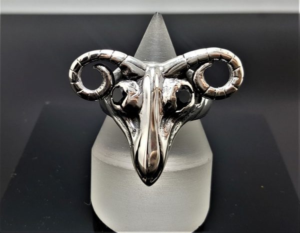 Ram Head Skull Ring STERLING SILVER 925 Horns Brutal Biker Rock Punk Goth Exclusive Design