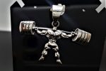 Body Builder Weight Lifting Barbell Pendant Charm 925 STERLING SILVER Muscles Champion Sport Exclusive Gift Heavy Duty