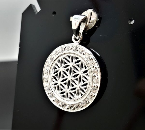 Flower of Life Pendant 925 Sterling Silver Sacred Symbol Talisman Amulet Cubic Zirconia