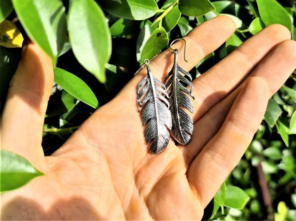 Feather Earrings 925 Sterling Silver Eagle's Feathers American Native Indian