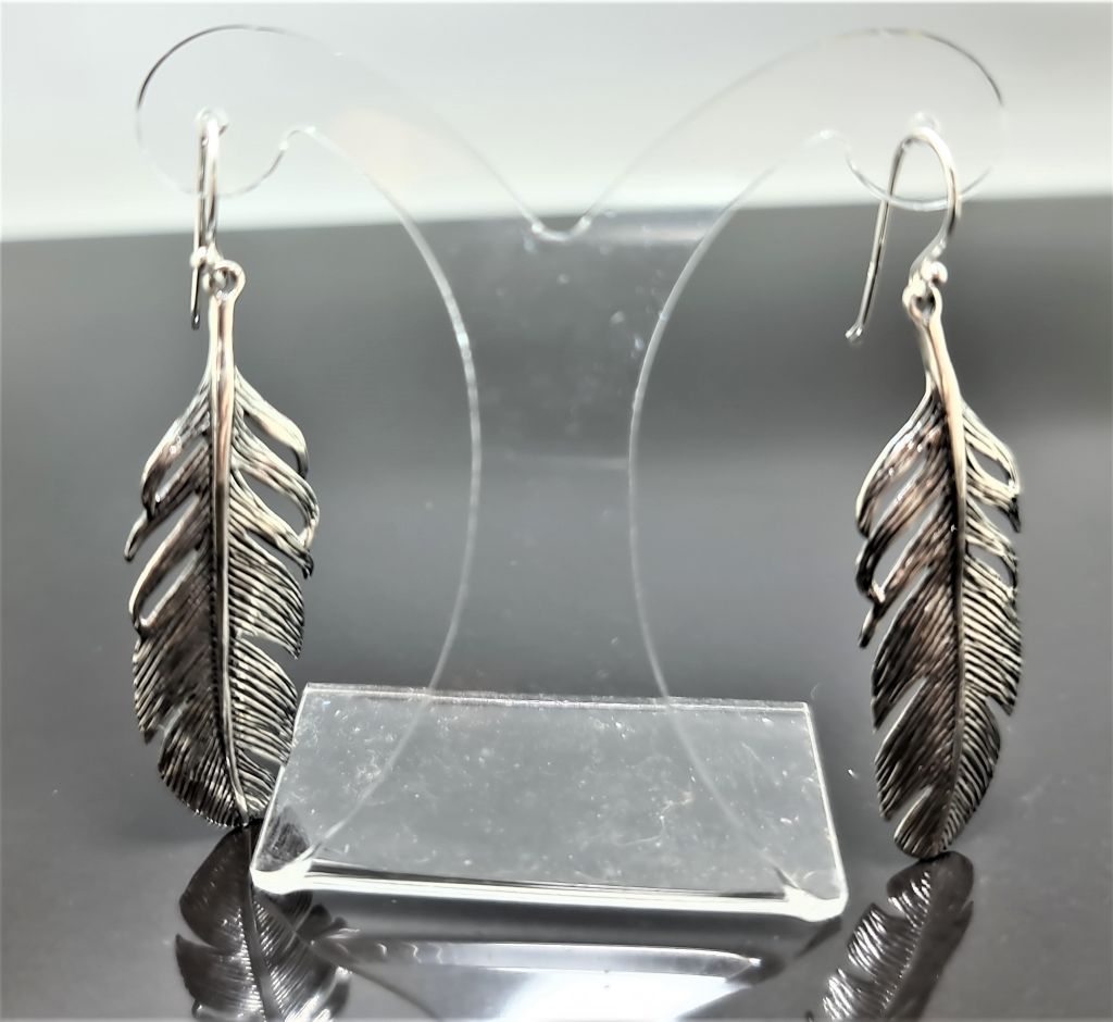 Native American Made Sterling Silver Feather Dangle Earrings - Gold Bear  Trading Company