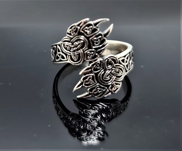 Bear Paw Ring STERLING SILVER 925 Viking Bear Claw Celtic Knot Slavic Warding Veles Sacred Symbol Talisman Amulet