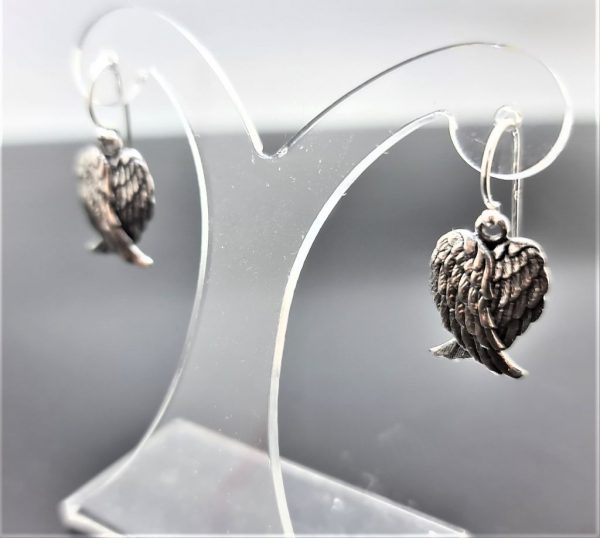 Angel Wings Earrings 925 Sterling Silver Heart Shape Drop Dangles Talisman Protective Amulet