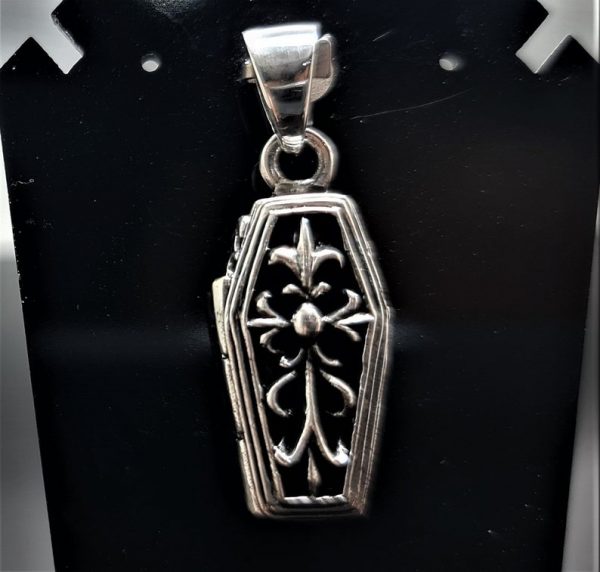 Gothic Cross Coffin Locket Pendant STERLING SILVER 925 Skeleton in Coffin Rock Punk Goth Exclusive Design Gift