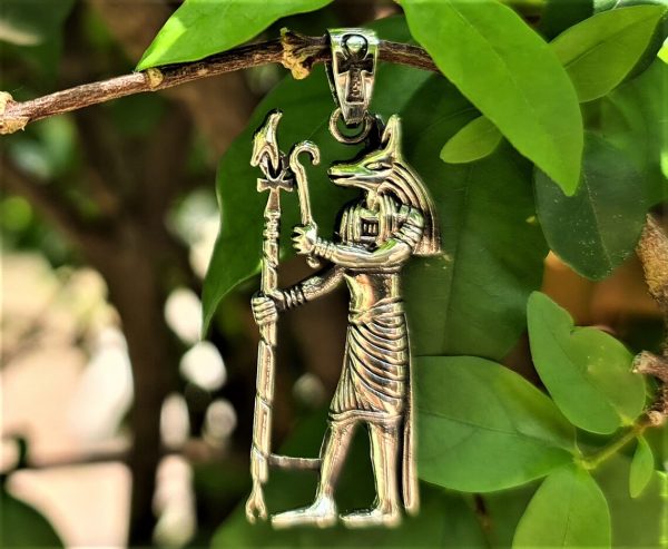 ANUBIS Pendant 925 Sterling Silver Egyptian God Jackal-headed Ankh Cane Sacred Symbol Talisman Amulet Handmade