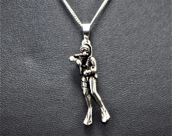 Scuba Diver Pendant STERLING SILVER 925 3D Charm Deep Sea Diver Snorkeling Ocean Gift Talisman Amulet