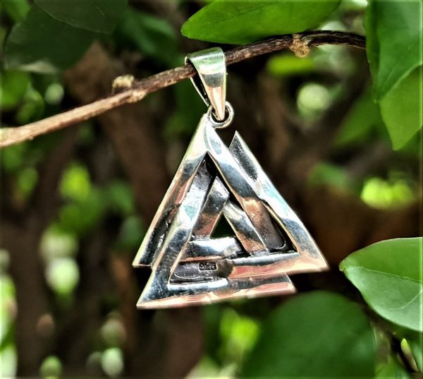 Valknut Pendant STERLING SILVER 925 Interlocked Triangles Viking Runic Scandinavian Sacred Talisman Snoldelev Stone