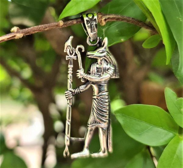 ANUBIS Pendant 925 Sterling Silver Egyptian God Jackal-headed Ankh Cane Sacred Symbol Talisman Amulet Handmade