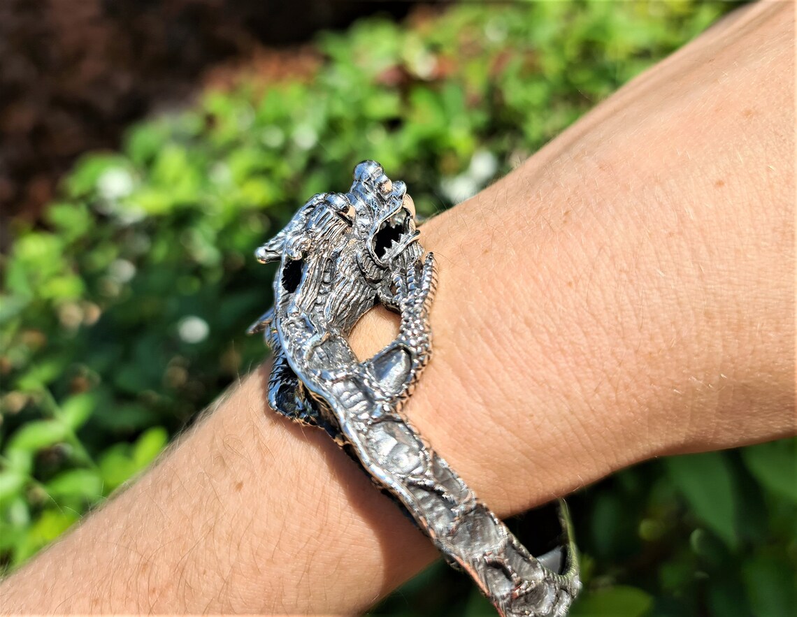 Oxidized Silver Dragon Scale Bracelet | Cuban Link Bracelet – COPPERTIST.WU