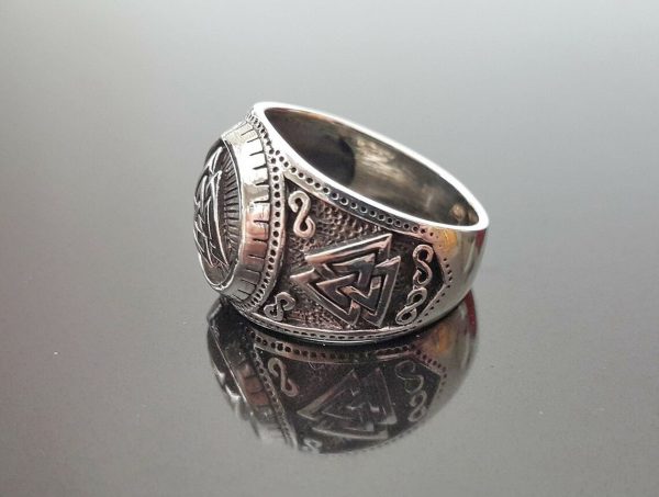 Valknut Ring STERLING SILVER 925 Viking Runic Odin Sacred Symbols interlocked Triangles Snoldelev Stone