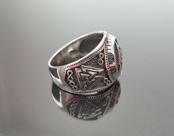 Valknut Ring STERLING SILVER 925 Viking Runic Odin Sacred Symbols interlocked Triangles Snoldelev Stone