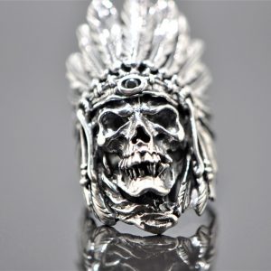 Skull Indian Tribal Chief Ring STERLING SILVER 925 American Indian Red Warrior Skull Grand Cherokee Amulet Talisman