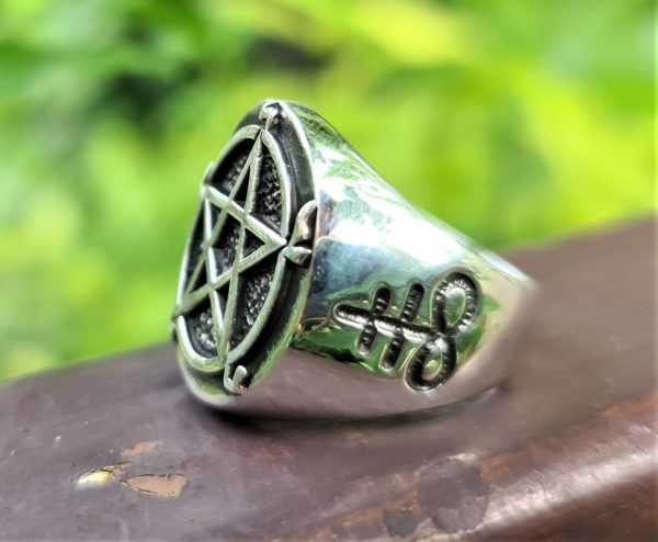 Pentagram Occult Ring STERLING SILVER 925 Leviathan Cross Wicca Talisman Amulet Sacred Symbols