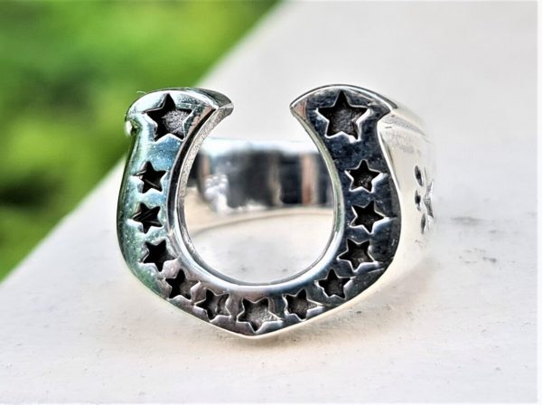 Horse Shoe Ring STERLING SILVER 925 Lucky Horseshoe with Stars Good Luck Talisman