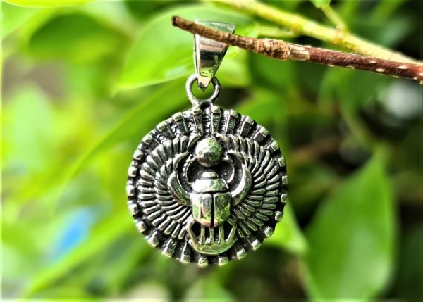 Scarab Pendant 925 Sterling Silver Khepri God Dung beetle Winged Scarab Egyptian Sacred Symbol Talisman Amulet Handmade