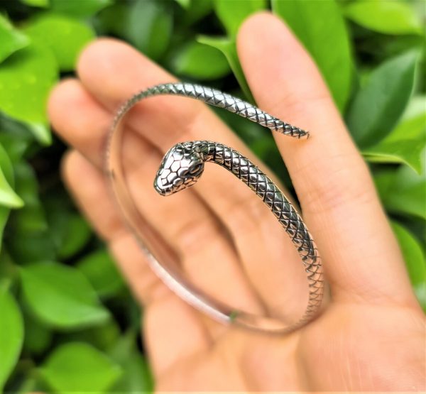 Snake Bangle STERLING SILVER 925 Snake Bracelet Cleopatra Jewelry Arm Bracelet Talisman Protective Amulet