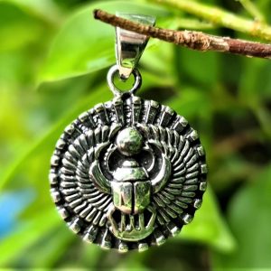 Scarab Pendant 925 Sterling Silver Khepri God Dung beetle Winged Scarab Egyptian Sacred Symbol Talisman Amulet Handmade