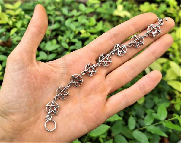 Pentacle Bracelet STERLING SILVER 925 Pentagram Star Bracelet Occult Talisman Energy Balance Sacred Symbols Amulet