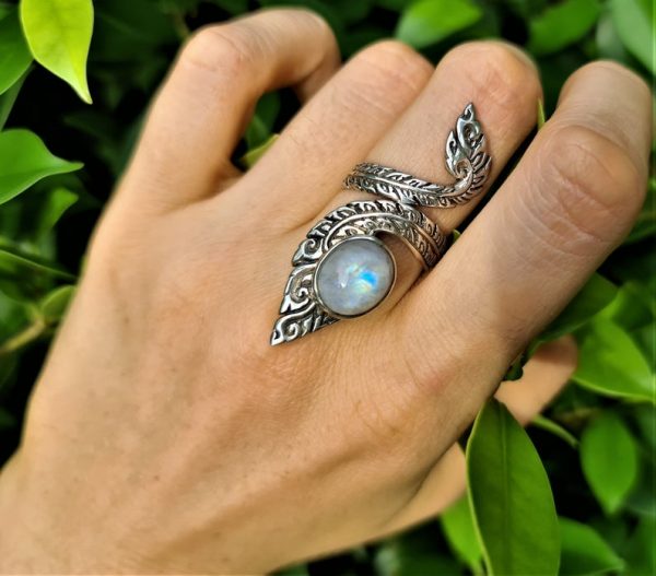 Moonstone Ring STERLING SILVER 925 Genuine Moonstone Gemstone Long Knuckle Ring Exclusive Design Adjustable Size