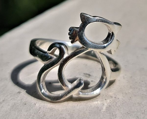 Cat Ring STERING SILVER 925 Cute Dainty Cat with Whiskers Silver Gift
