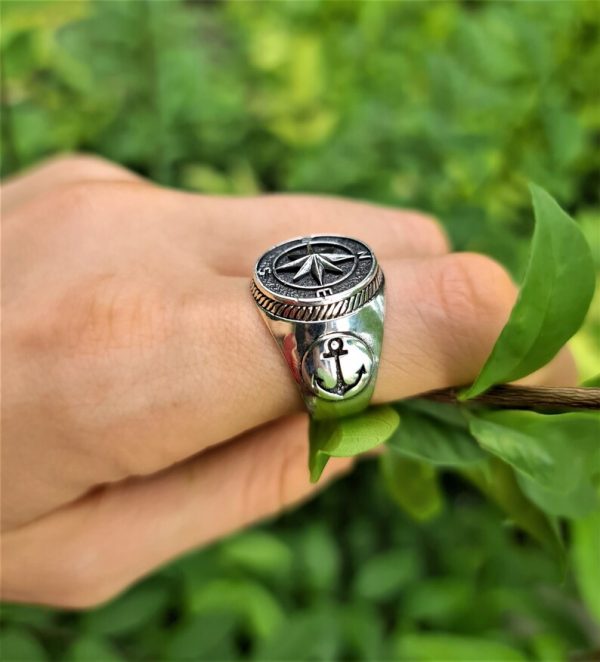 Wind Rose Compass Ring 925 STERLING SILVER Anchor Nautical Sun Dial Compass North/South East/West