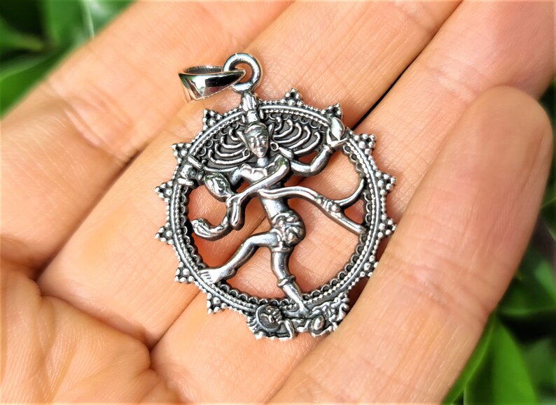 Dancing Shiva .925 Solid Sterling Silver Pendant Hindu Gift for Luck Charm